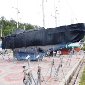 Checking out our friends boat Strider which is currently in storage in Langkawi