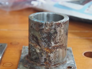 30 years of salt water corrosion on the flanged pipe for the centreboard head