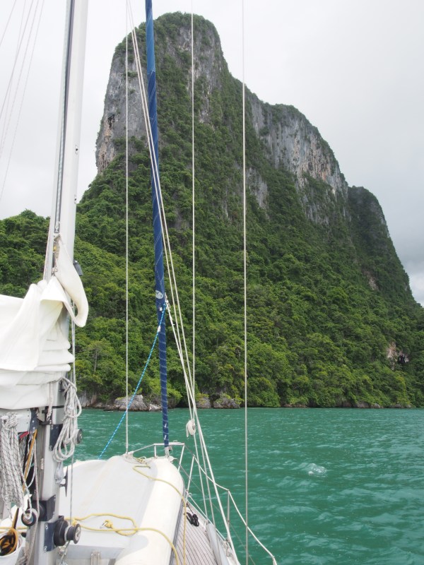 The stunning limestone cliffs of Phaetra towering above our anchorage