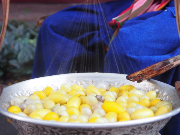 weaving silk in the traditional manner