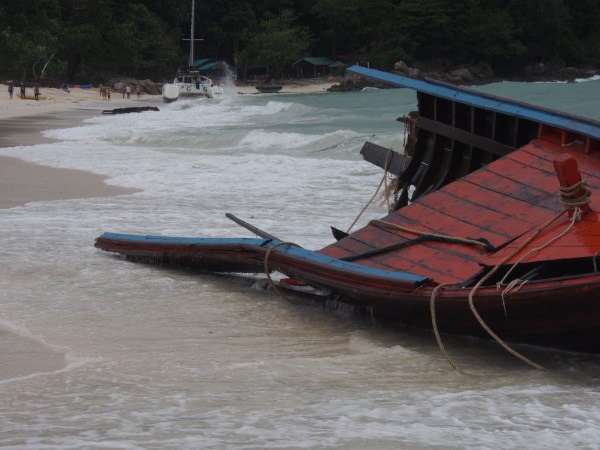 Beach scene on what should be a calm anchorage