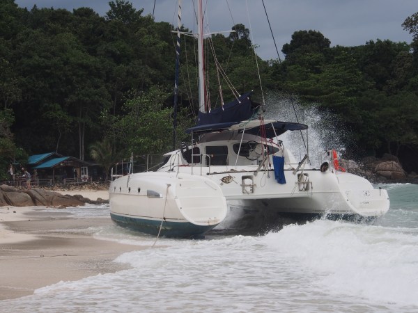 A charter cat on the beach
