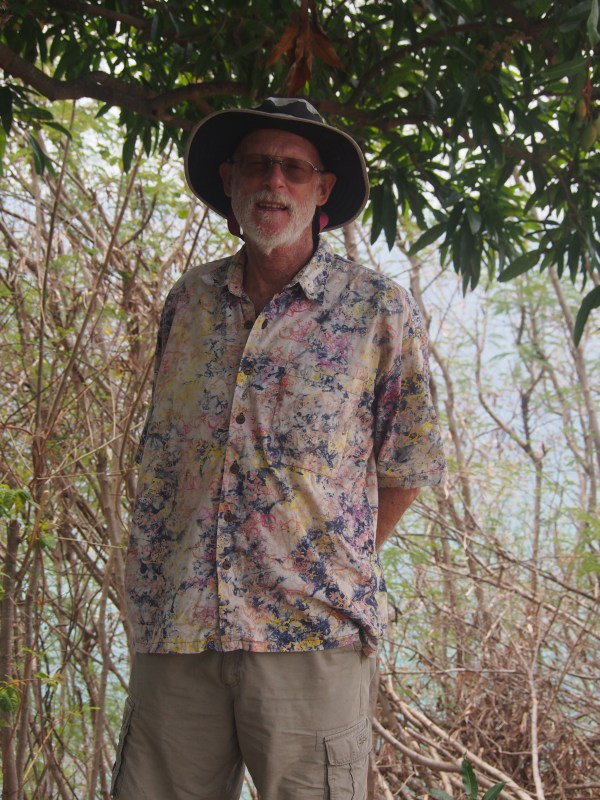 Second in the 'men' pack is Dave sporting a Fijian cotton print with Tilley shorts