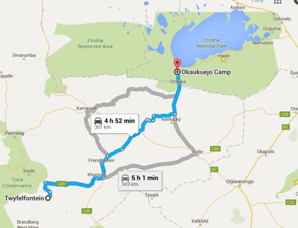 Twyfelfontein to Okaukuejo
