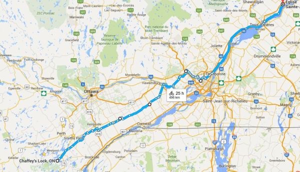 Motorcycle Route from Chaffey's Locks to 